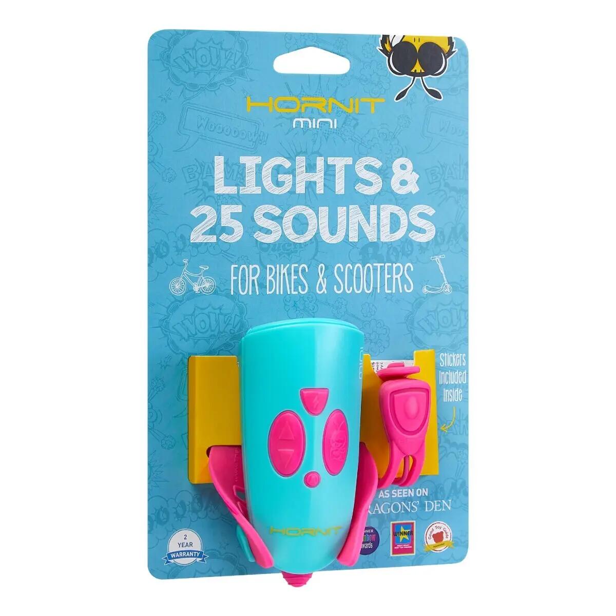 Mini Hornit – Bel en licht voor fiets en step  - Roze / Turquoise 5/6