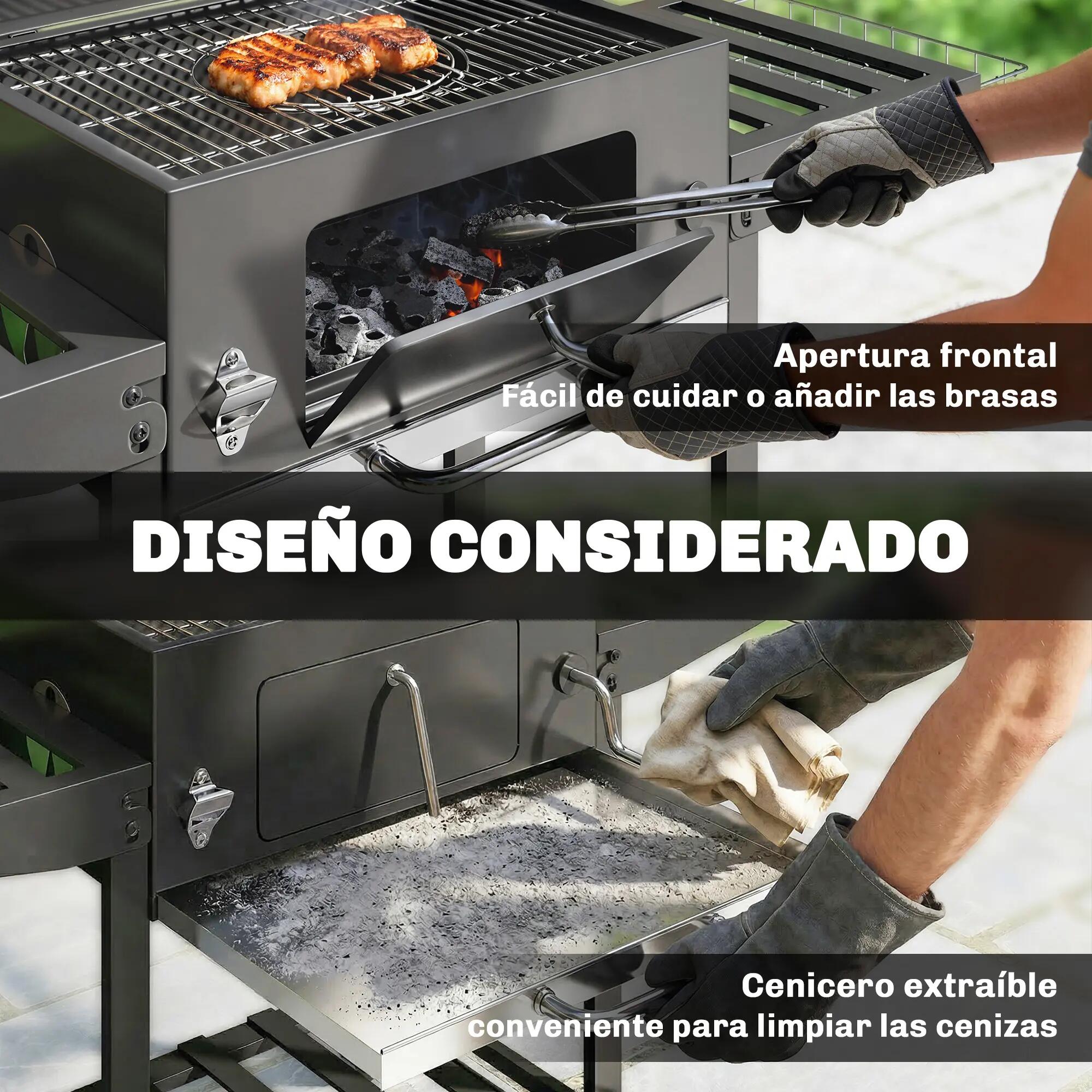 Barbacoa de Carbón Outsunny 133.5x65x110 cm Negro 4/5