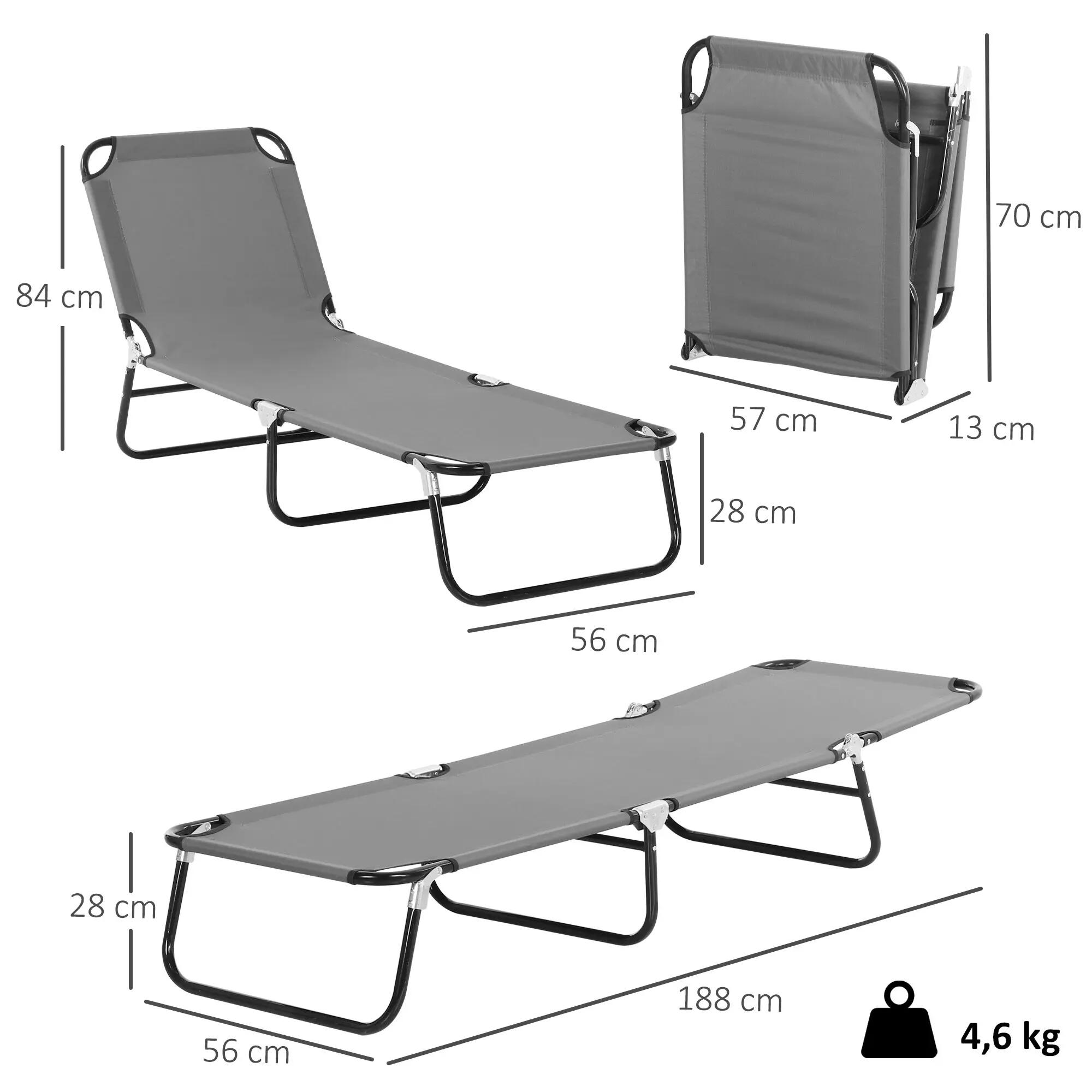 Espreguiçadeira de campismo Dobrável Reclinável de 3 Posições 190x56x28 cm Cinza 3/7