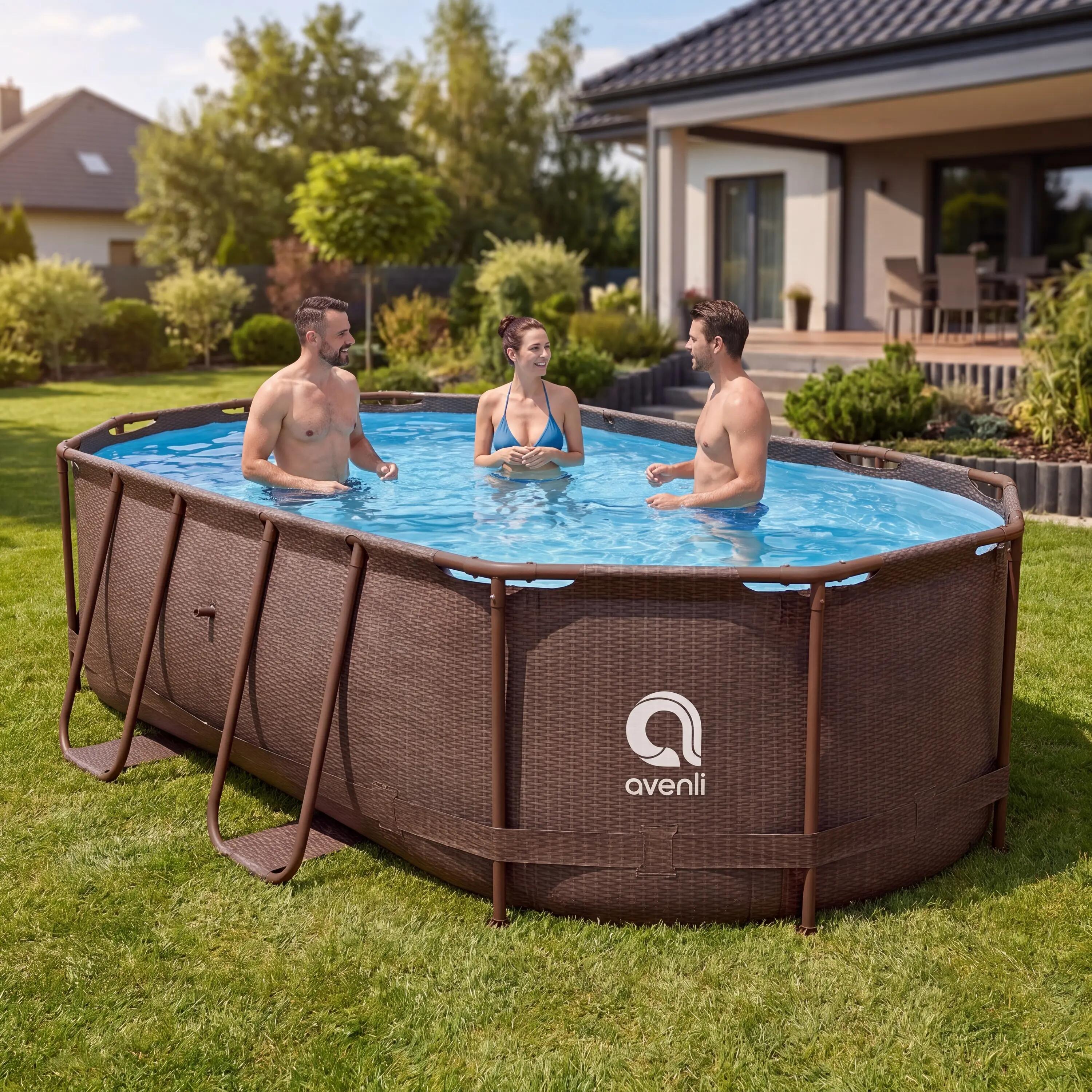 Frame Pool Ersatzpool 427x275x100cm braune Rattanoptik ohne Pumpe 9/14