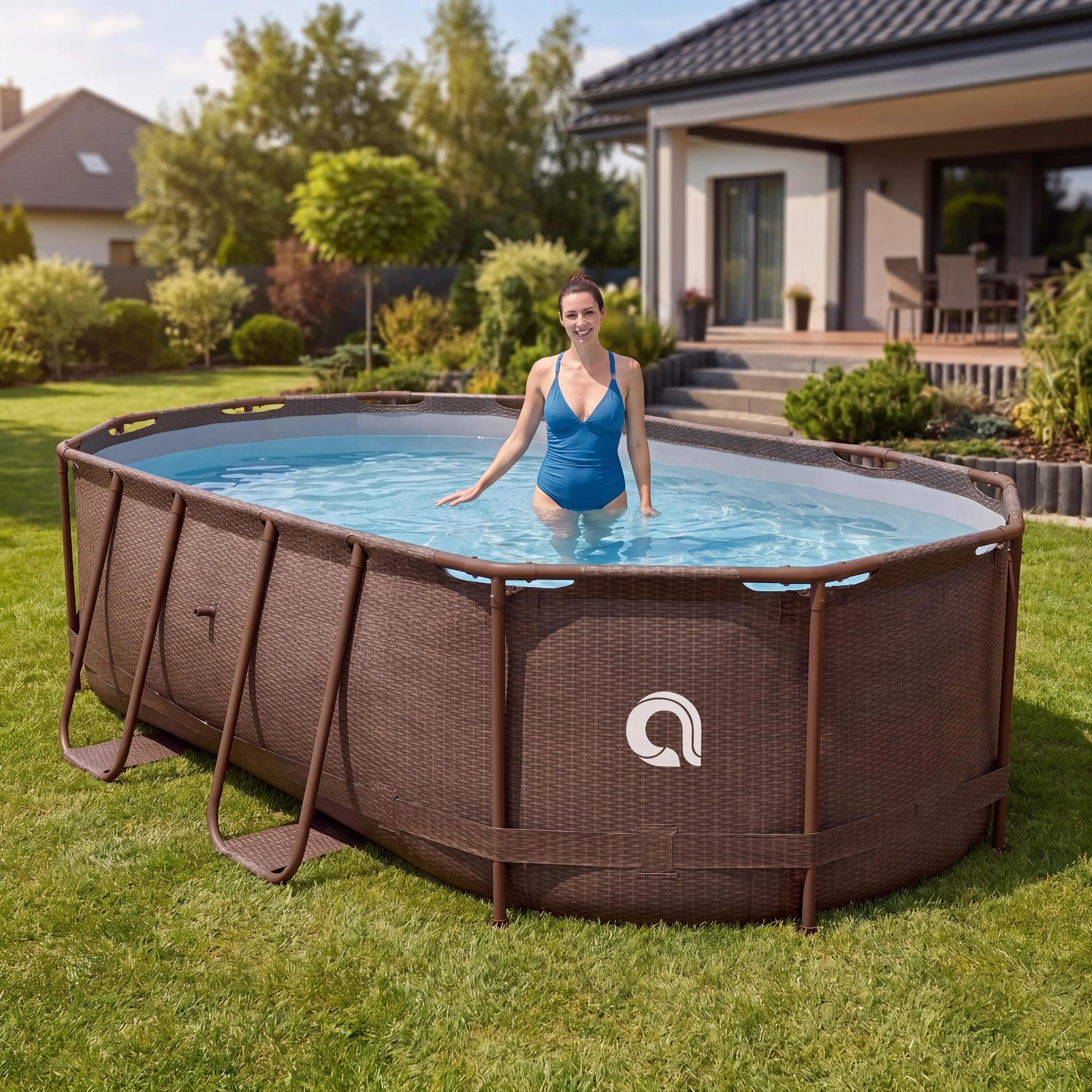 Frame Pool Ersatzpool 427x275x100cm braune Rattanoptik ohne Pumpe 10/14