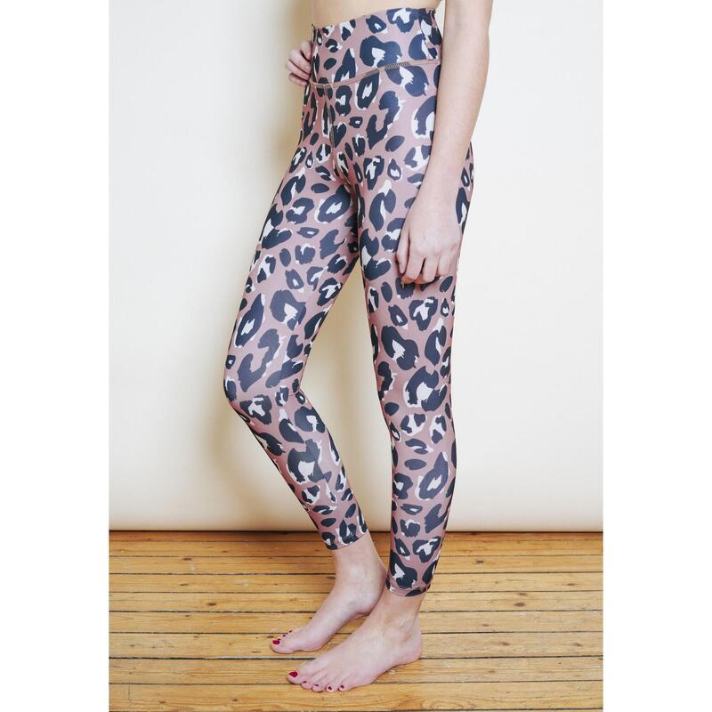 Legging yoga recyclé taille haute léopard rose