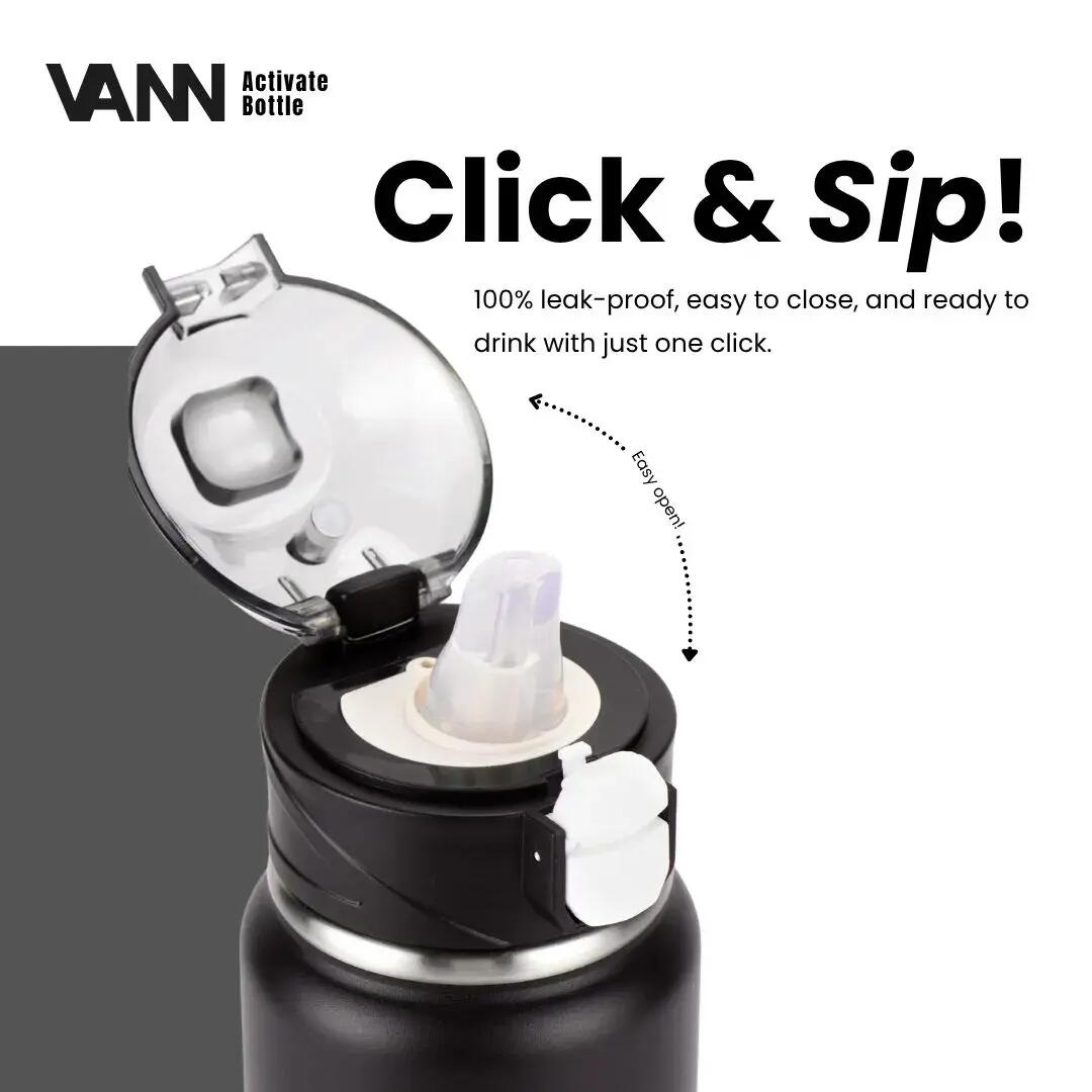 Drinkfles - Activate Bottle 750 ML - RVS met klik-rietjesdop - Zwart 4/11