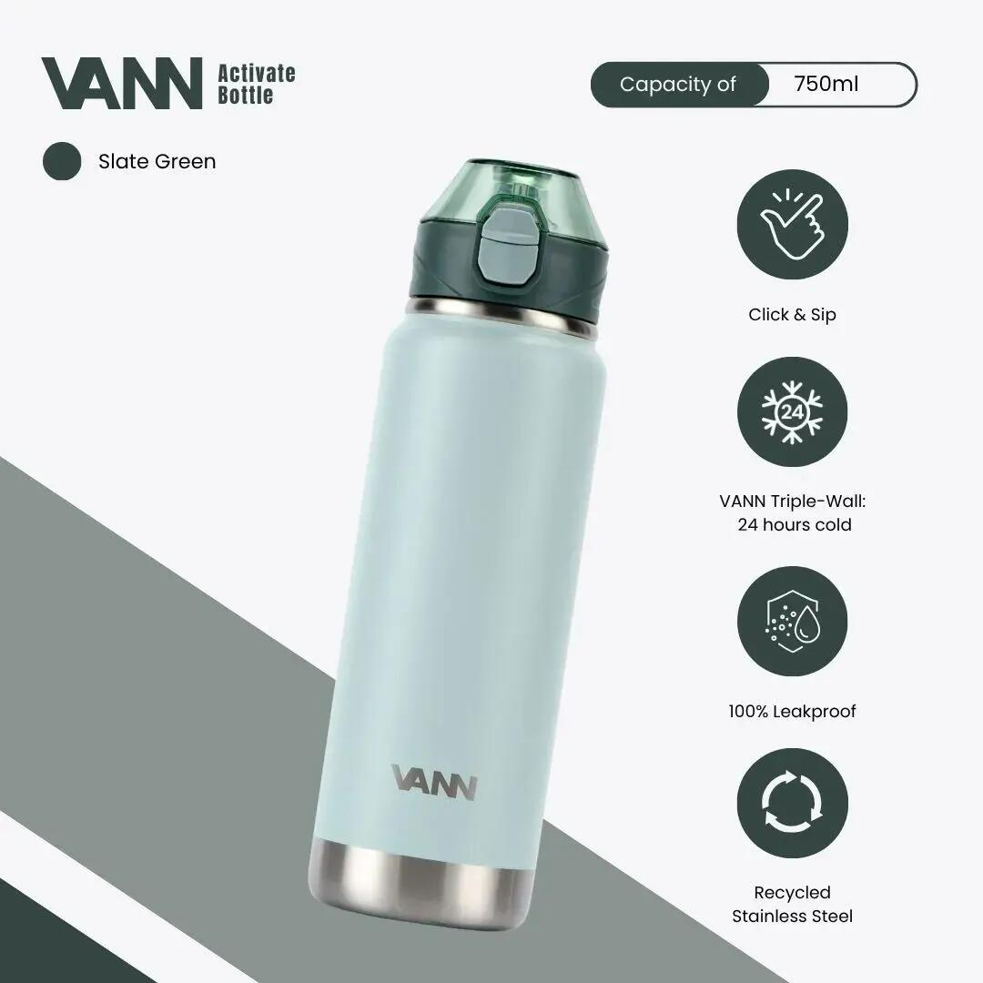 Drinkfles - Activate Bottle 750 ML - RVS met klik-rietjesdop - Slate Green 2/11