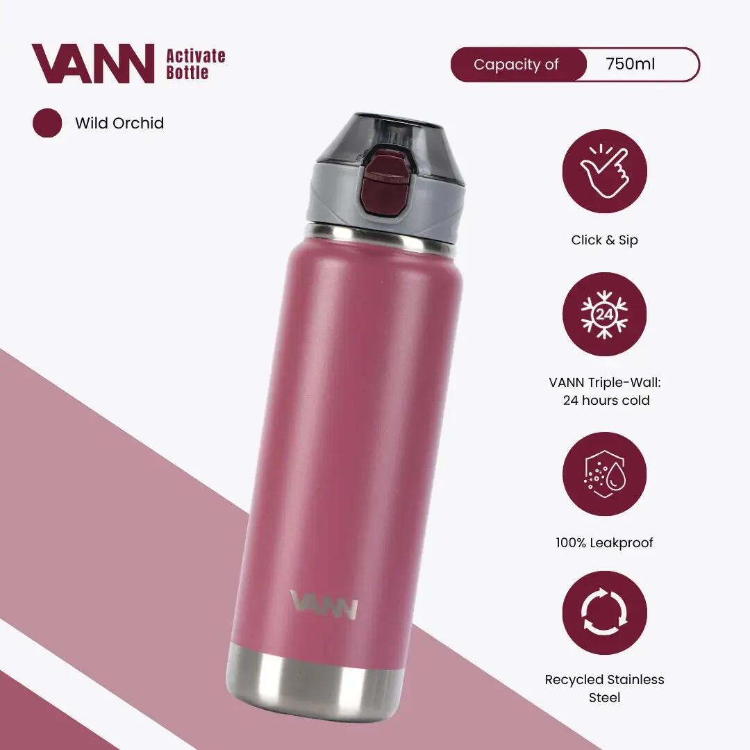 Drinkfles - Activate Bottle 750 ML - RVS met klik-rietjesdop - Wild Orchid 10/11