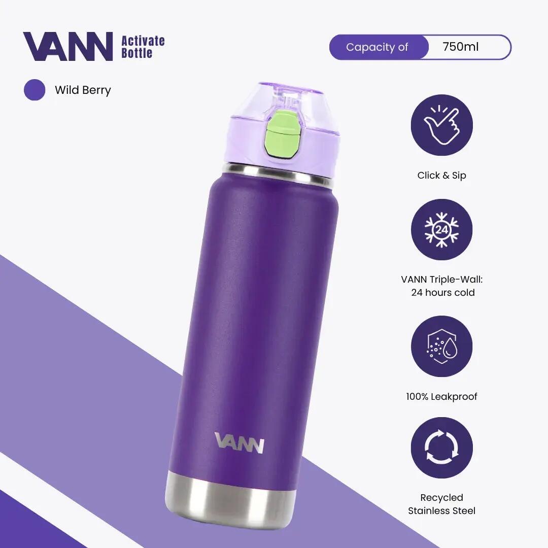 Drinkfles - Activate Bottle 750 ML - RVS met klik-rietjesdop - Wild Berry 10/11