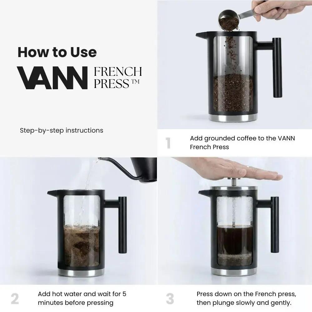 Filterfles - French Press 1 L - dubbelwandig RVS koffiezetter 8/10