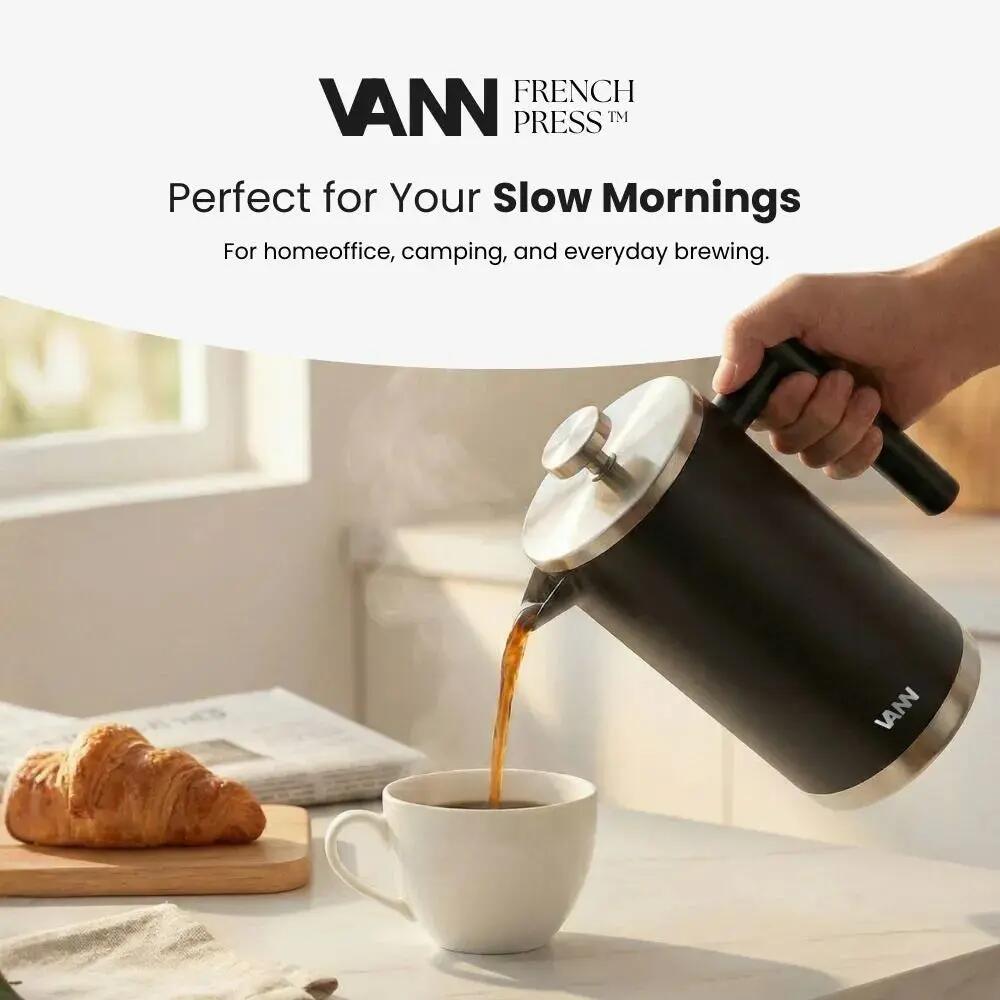 Filterfles - French Press 1 L - dubbelwandig RVS koffiezetter 7/10