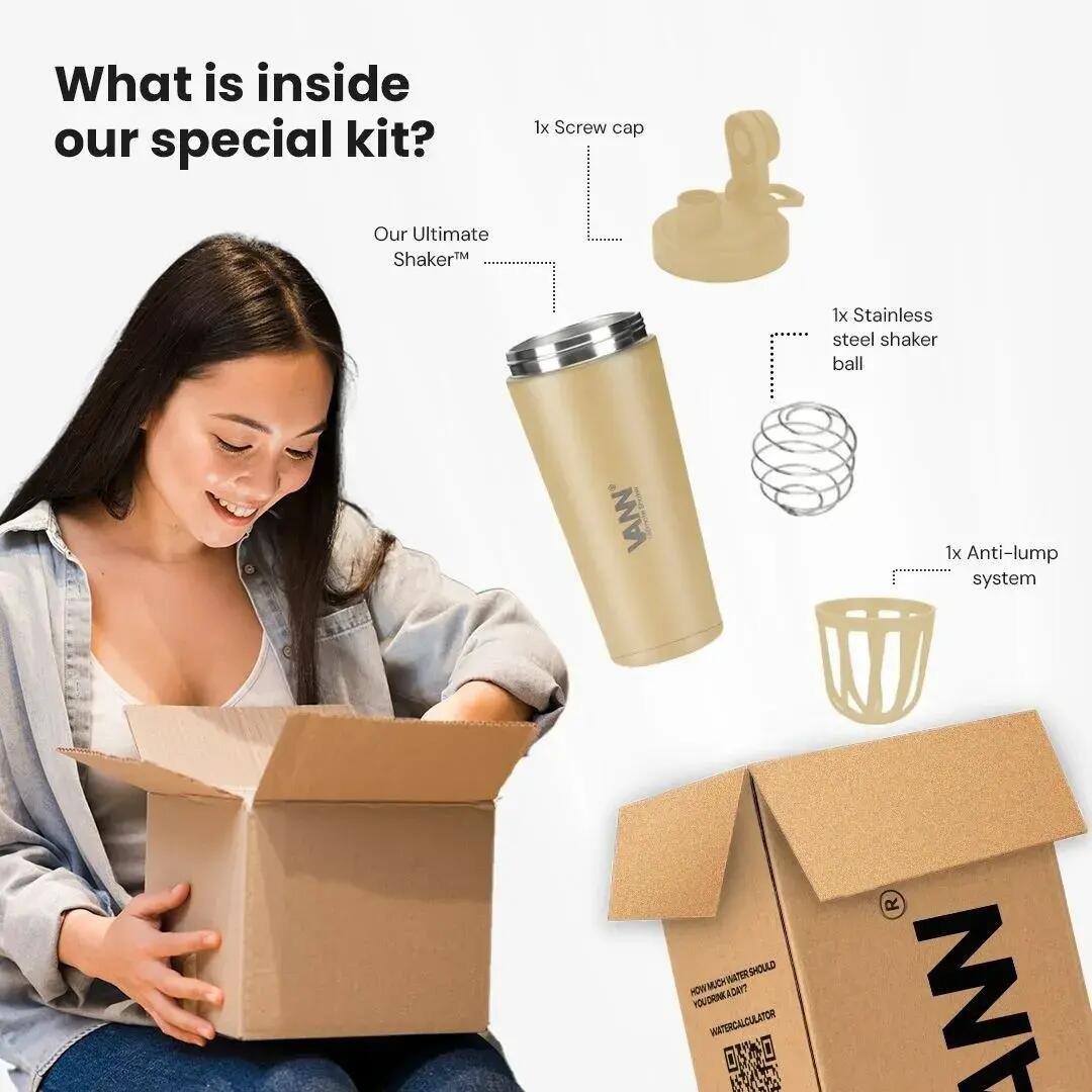 Shaker - Ultimate Shaker 750 ML - 3-wandig RVS proteineshaker - Mesa Taupe 6/11