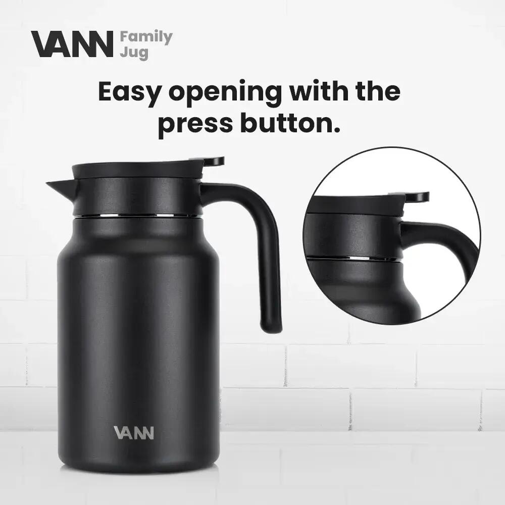 Pichet isotherme - Family Jug 1,5 L - inox, bouton-poussoir - Noir 6/8