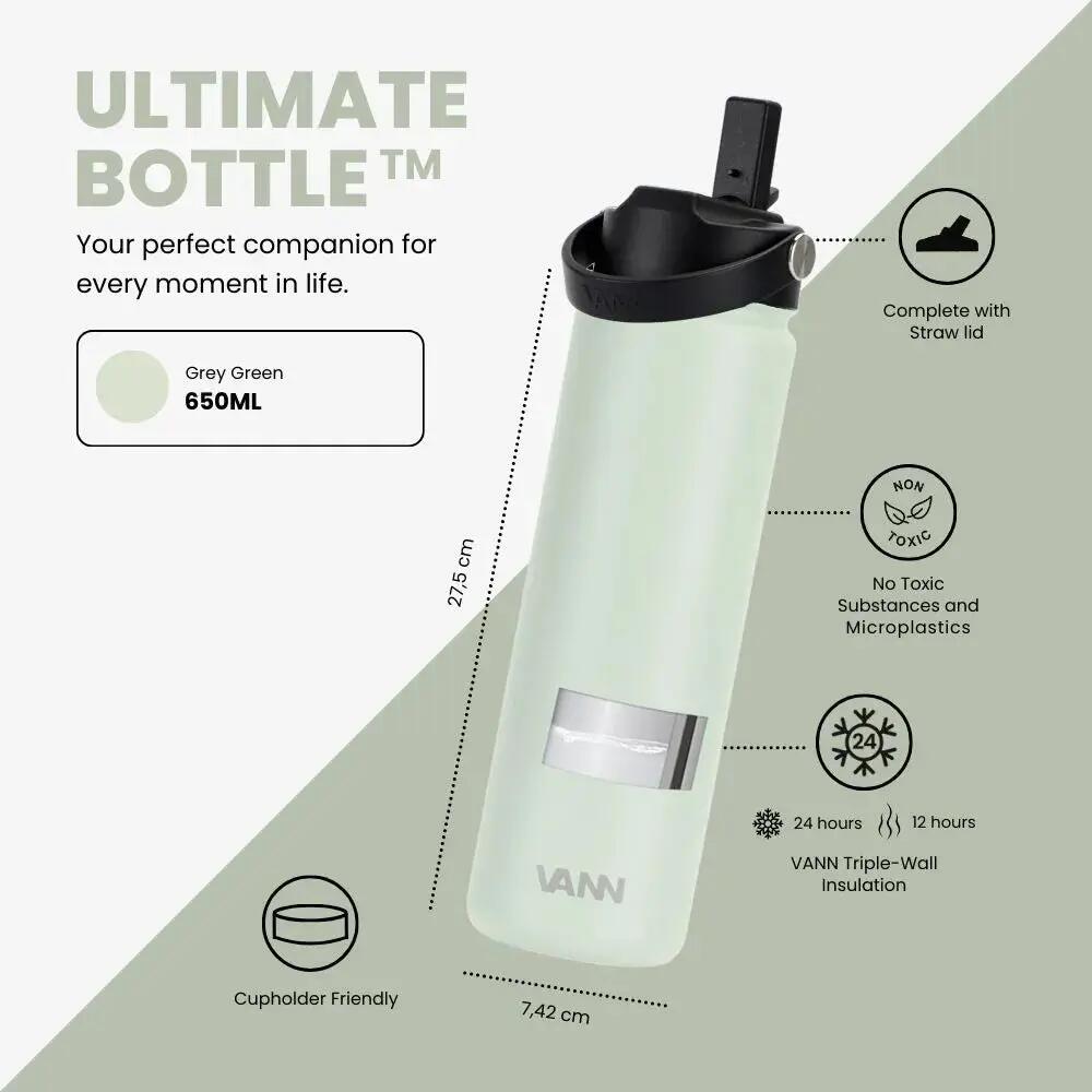 Gourde - Ultimate Bottle 650 ML - inox triple paroi avec paille - Vert gris 8/12