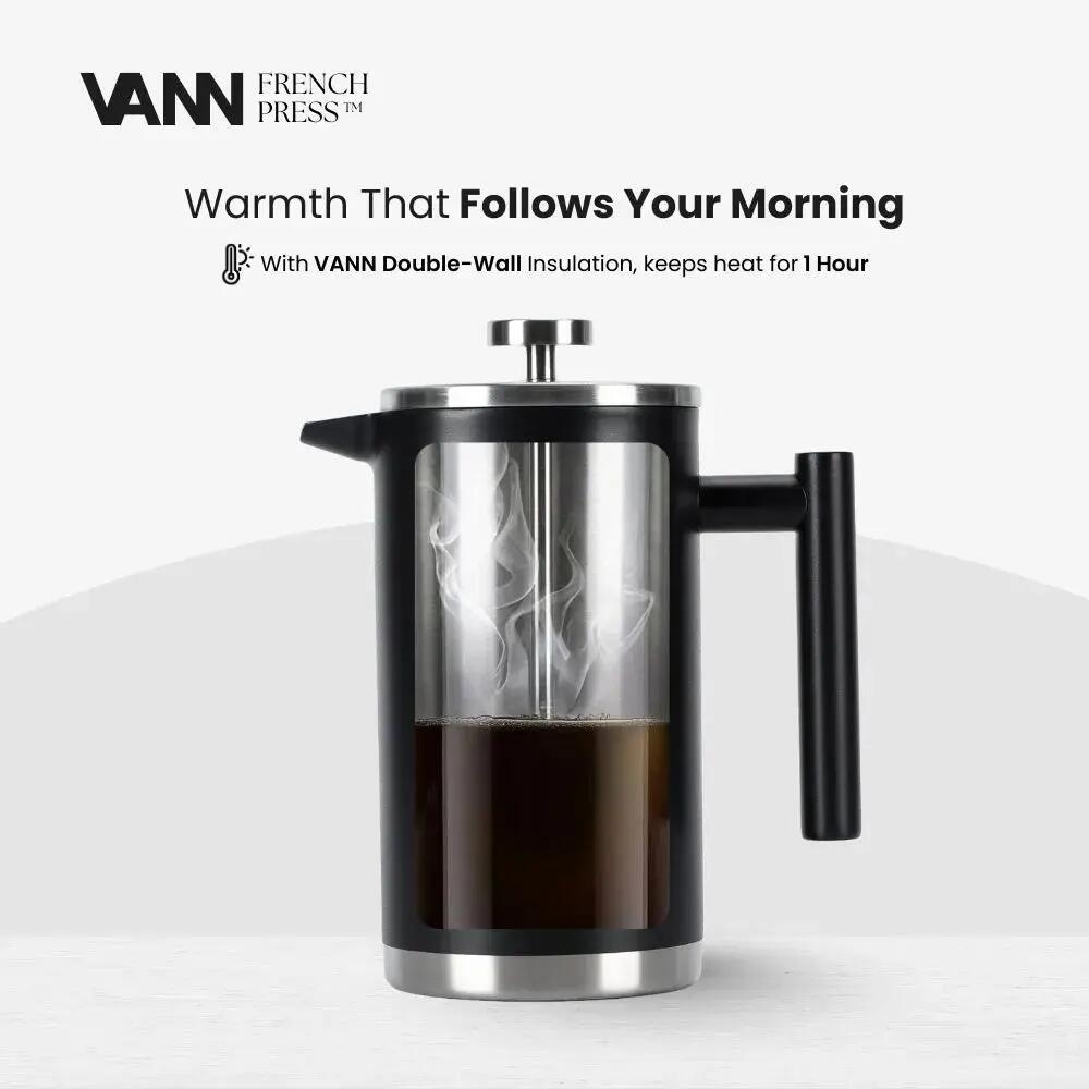 Filterfles - French Press 1 L - dubbelwandig RVS koffiezetter 6/10