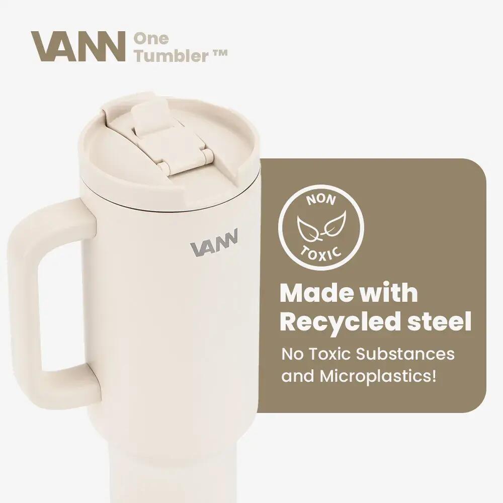 Drinkfles - One Tumbler 1,2 L - RVS met rietje, lekvrij - Off-white 7/12