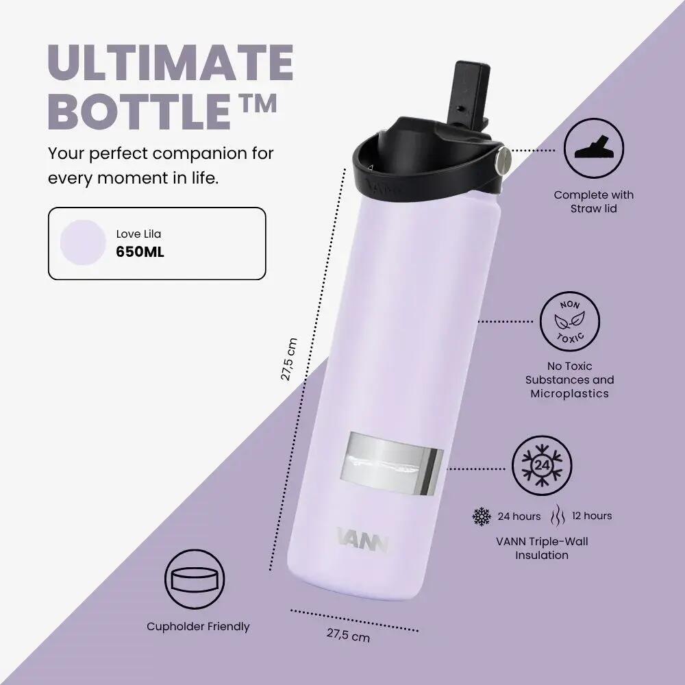 Gourde - Ultimate Bottle 650 ML - inox triple paroi avec paille - Love Lila 3/12