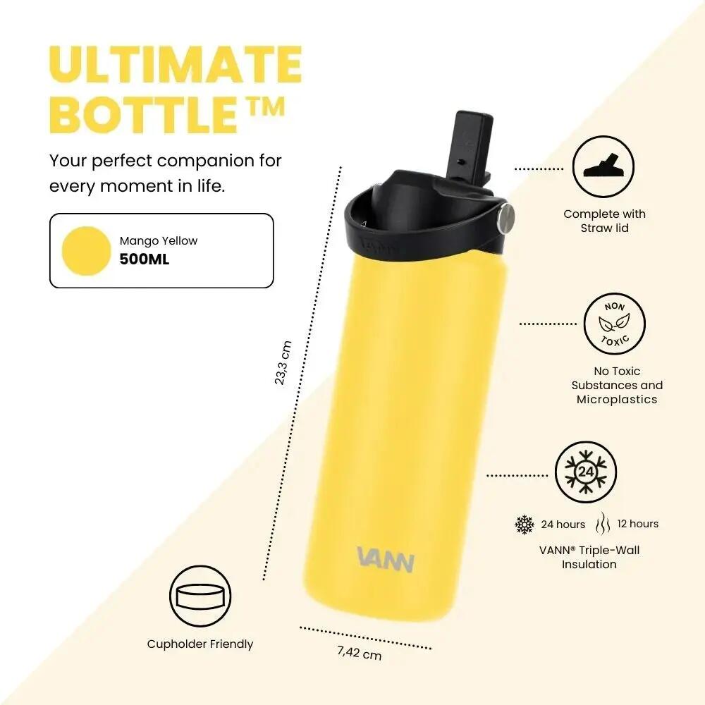 Drinkfles - Ultimate Bottle 500 ML - 3-wandig RVS met rietje - Mango 3/12