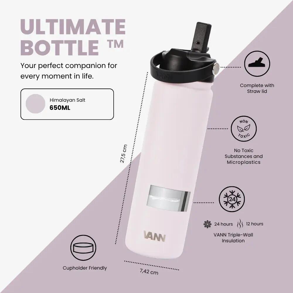 Gourde - Ultimate Bottle 650 ML - inox triple paroi avec paille - Himalayan Salt 3/12