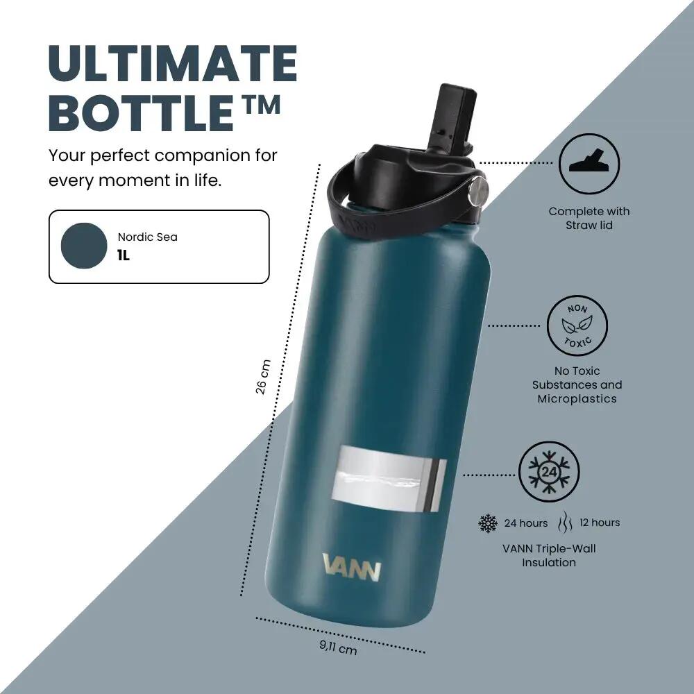 Gourde - Ultimate Bottle 1 L - inox triple paroi avec paille - Nordic Sea 3/12