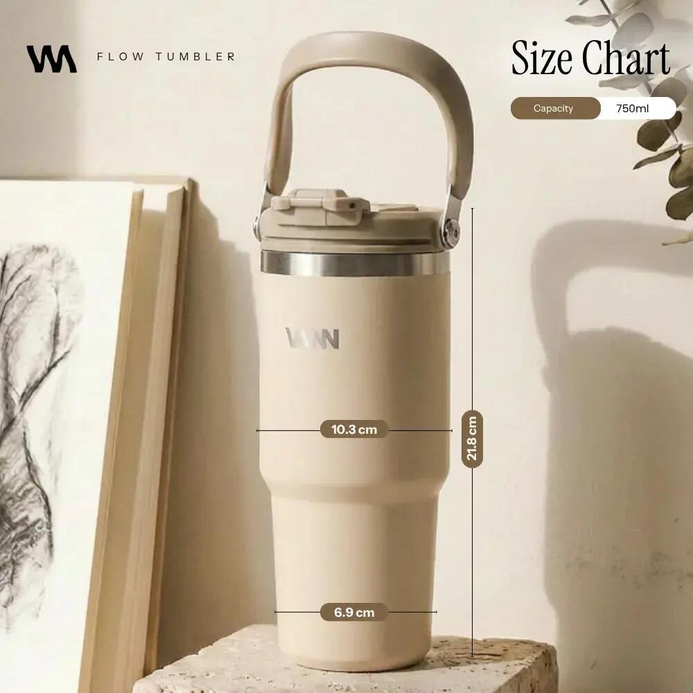 Drinkfles - Flow Tumbler 750 ML - RVS met ingebouwd rietje - Soft Sand 5/11