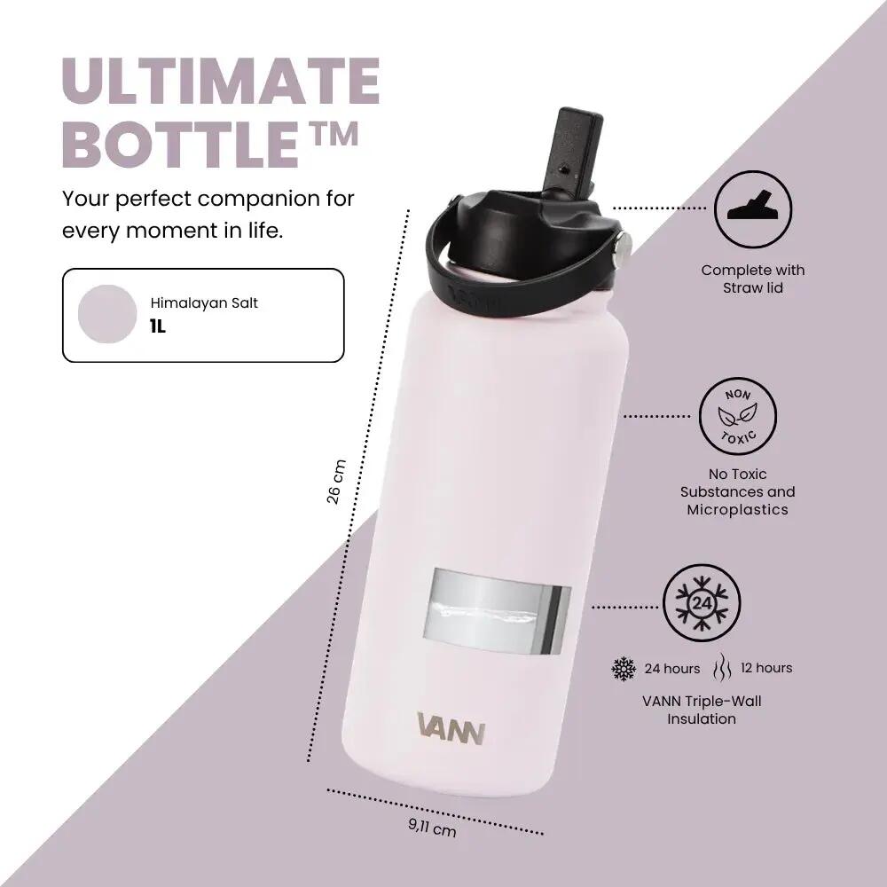 Gourde - Ultimate Bottle 1 L - inox triple paroi avec paille - Himalayan Salt 3/13