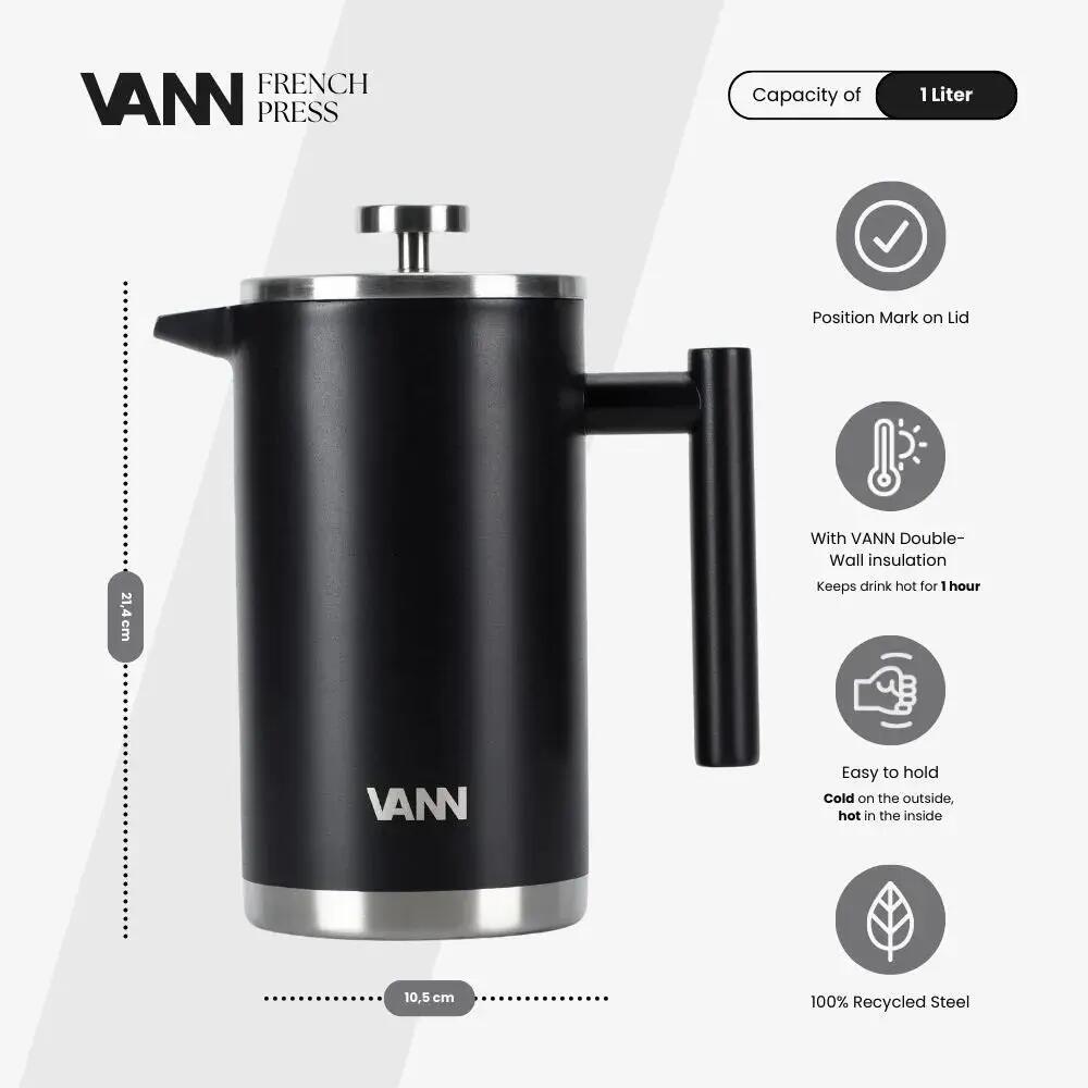 Filterfles - French Press 1 L - dubbelwandig RVS koffiezetter 4/10