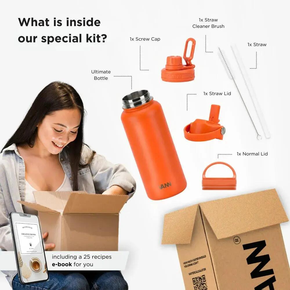 Gourde - Ultimate Bottle 1 L - inox triple paroi avec paille - Orange 6/12