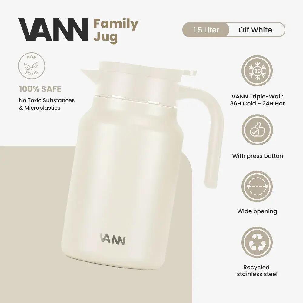 Thermoskan - Family Jug 1,5 L - RVS schenkkan met drukknop - Off-white 2/8