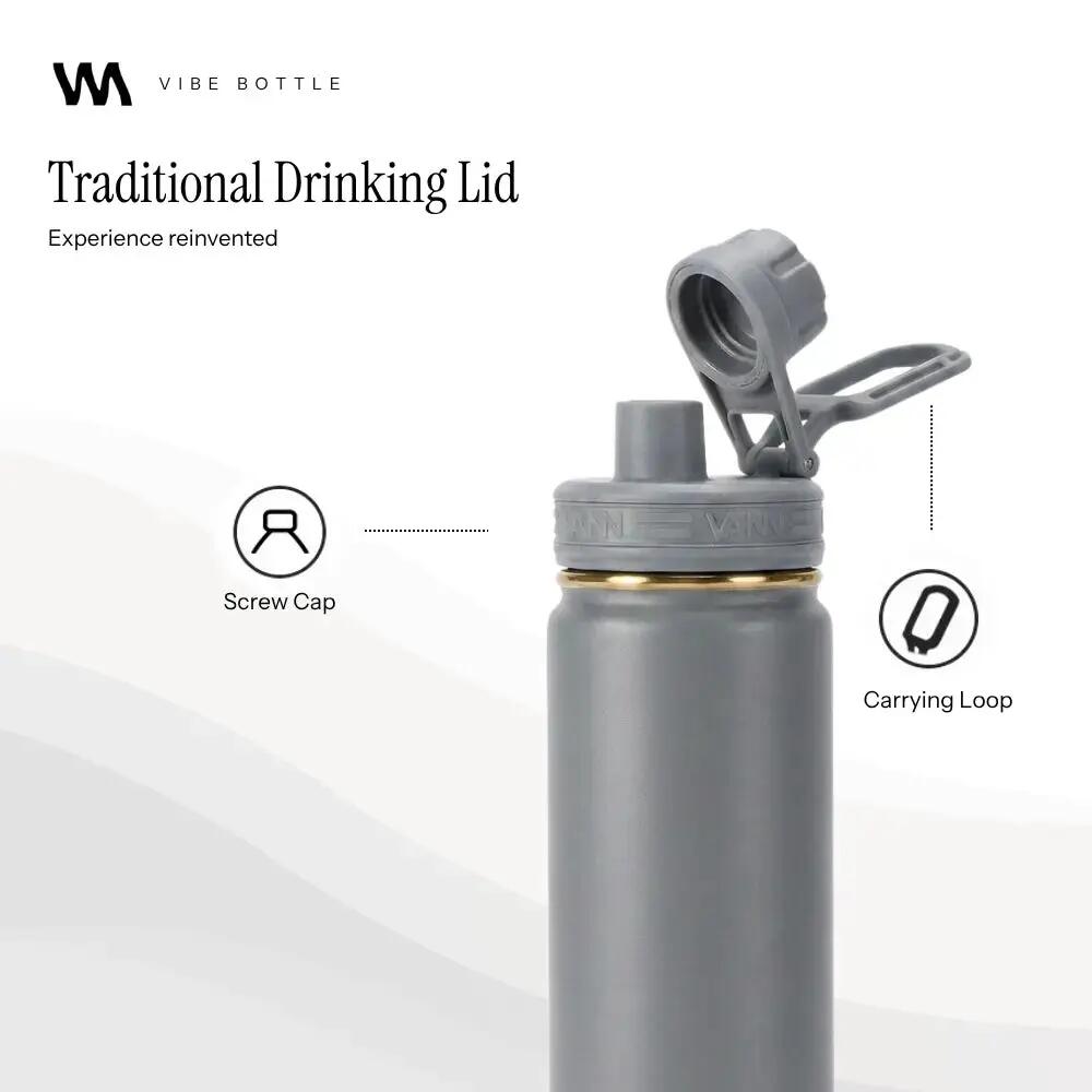 Drinkfles - Gold Bottle 650 ML - 3-wandig RVS, gouden details - Grijs 5/9