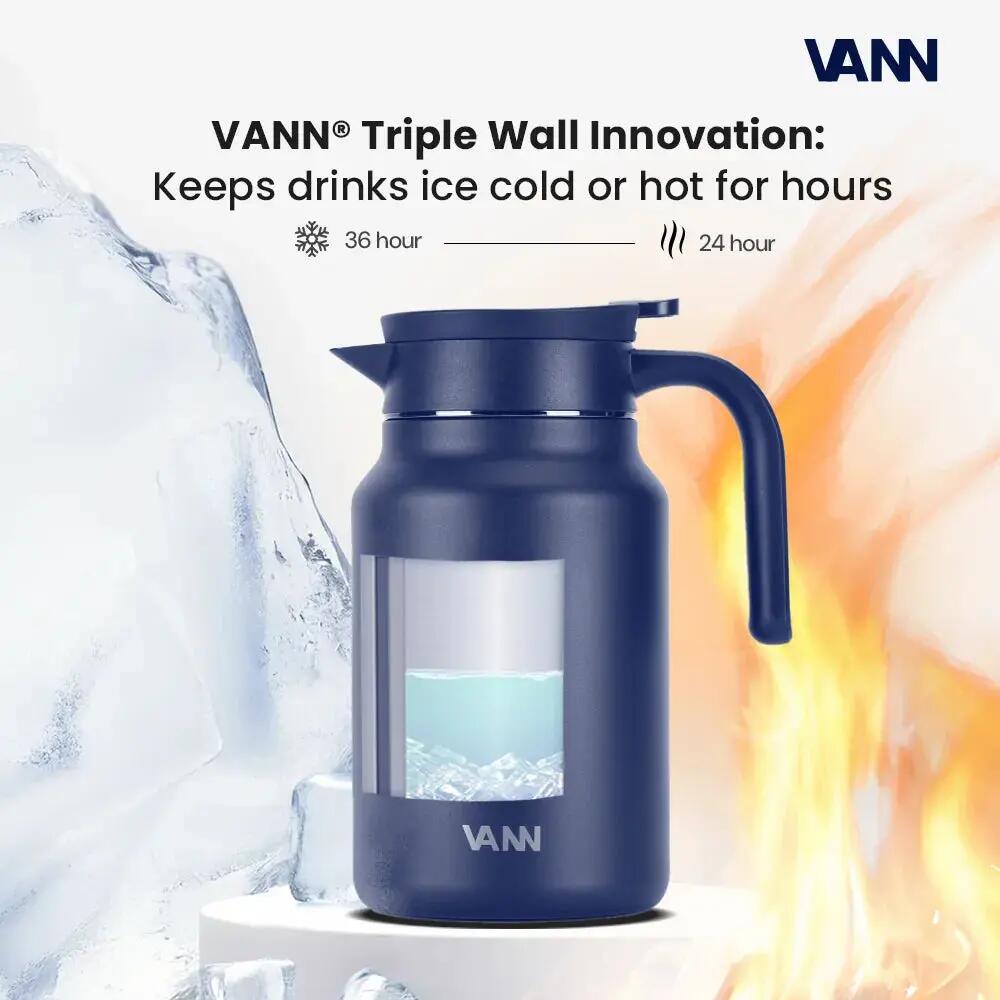 Thermoskan - Family Jug 1,5 L - RVS schenkkan met drukknop - Donkerblauw 4/8