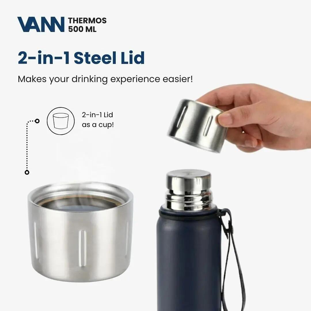 Bouteille isotherme - Thermos 500 ML - 100% inox, bouchon-tasse - Bleu foncé 5/12