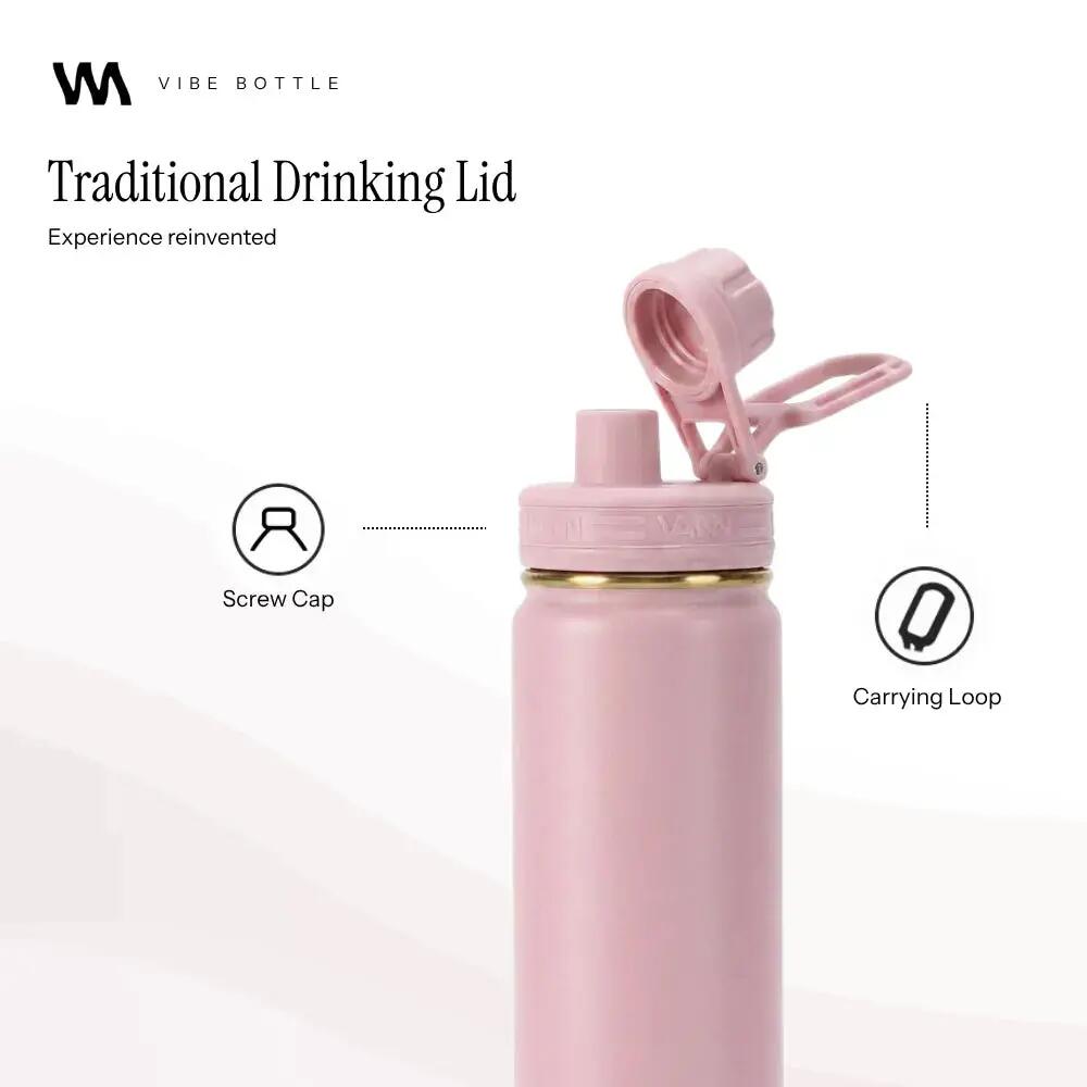 Drinkfles - Gold Bottle 650 ML - 3-wandig RVS, gouden details - Roze 5/9