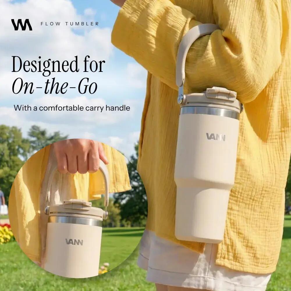 Drinkfles - Flow Tumbler 750 ML - RVS met ingebouwd rietje - Soft Sand 4/11