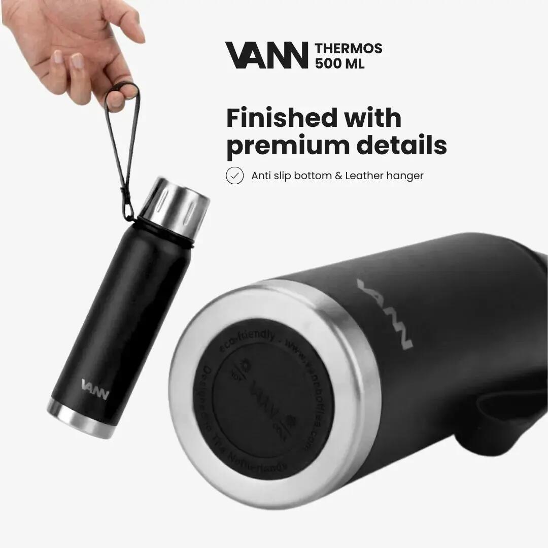 Thermosfles - Thermos 500 ML - 100% RVS met 2-in-1 dop - Zwart 8/11