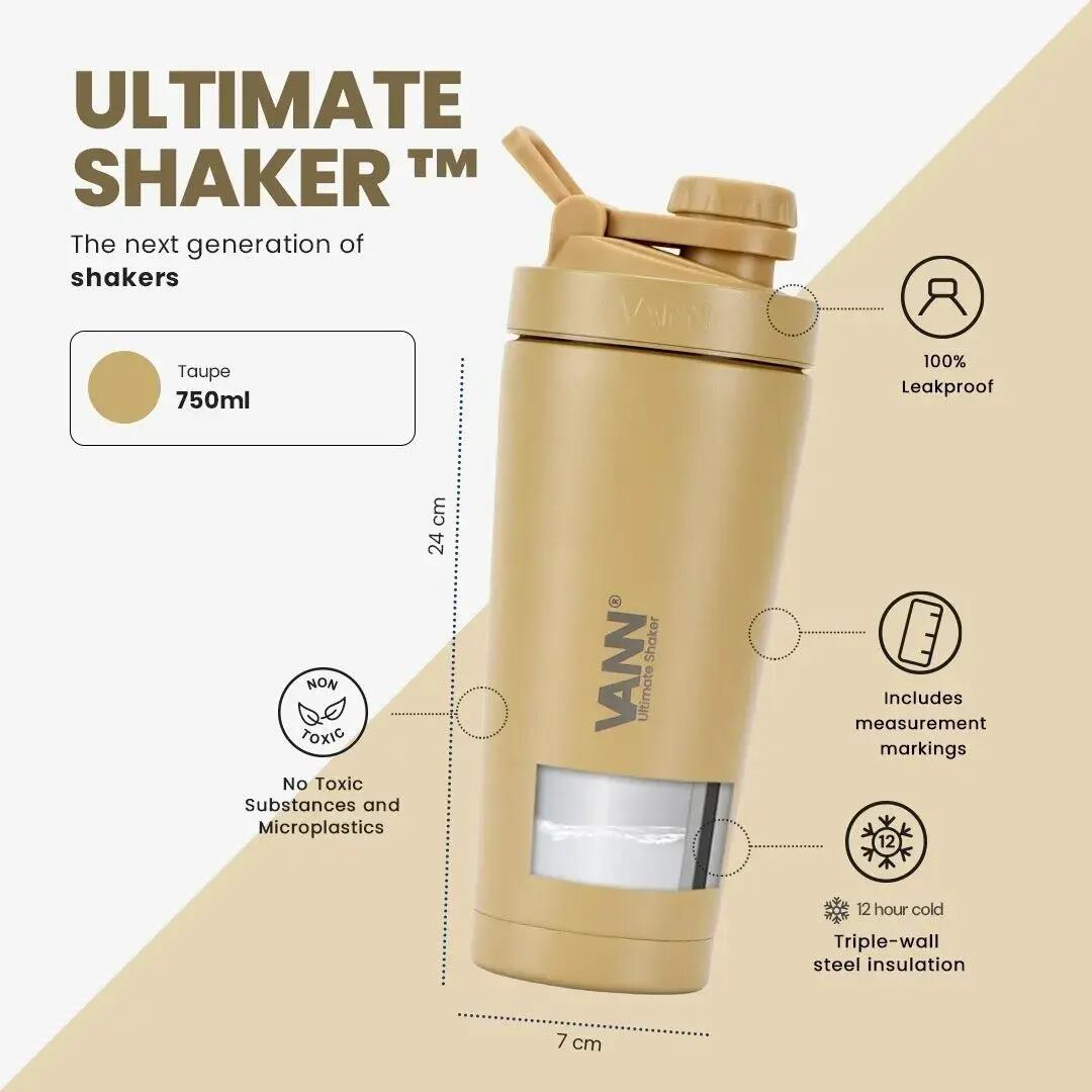 Shaker - Ultimate Shaker 750 ML - 3-wandig RVS proteineshaker - Mesa Taupe 2/11