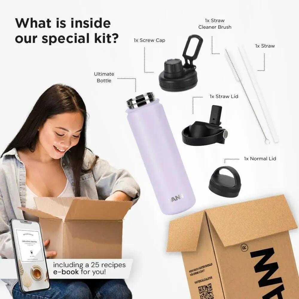 Gourde - Ultimate Bottle 650 ML - inox triple paroi avec paille - Love Lila 10/12