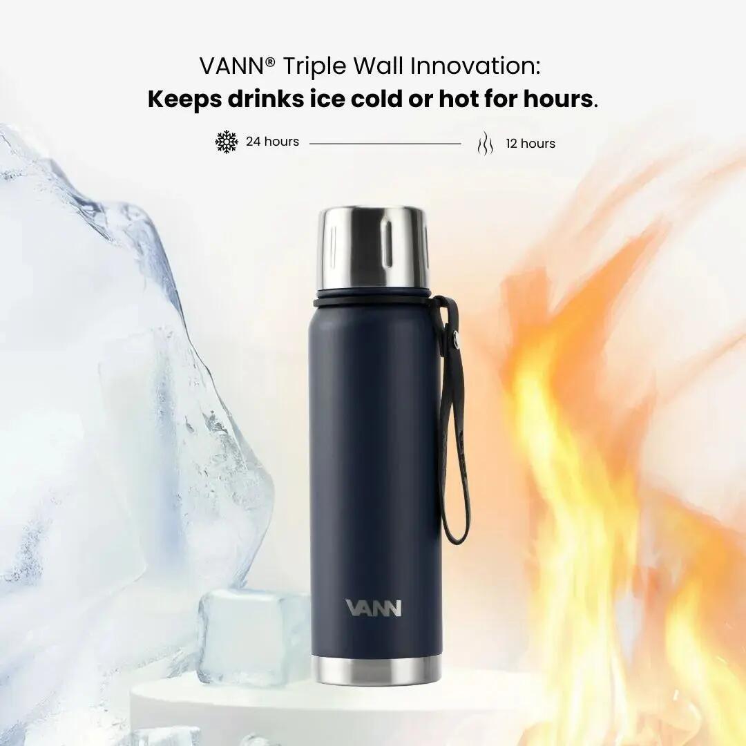 Bouteille isotherme - Thermos 500 ML - 100% inox, bouchon-tasse - Bleu foncé 4/12