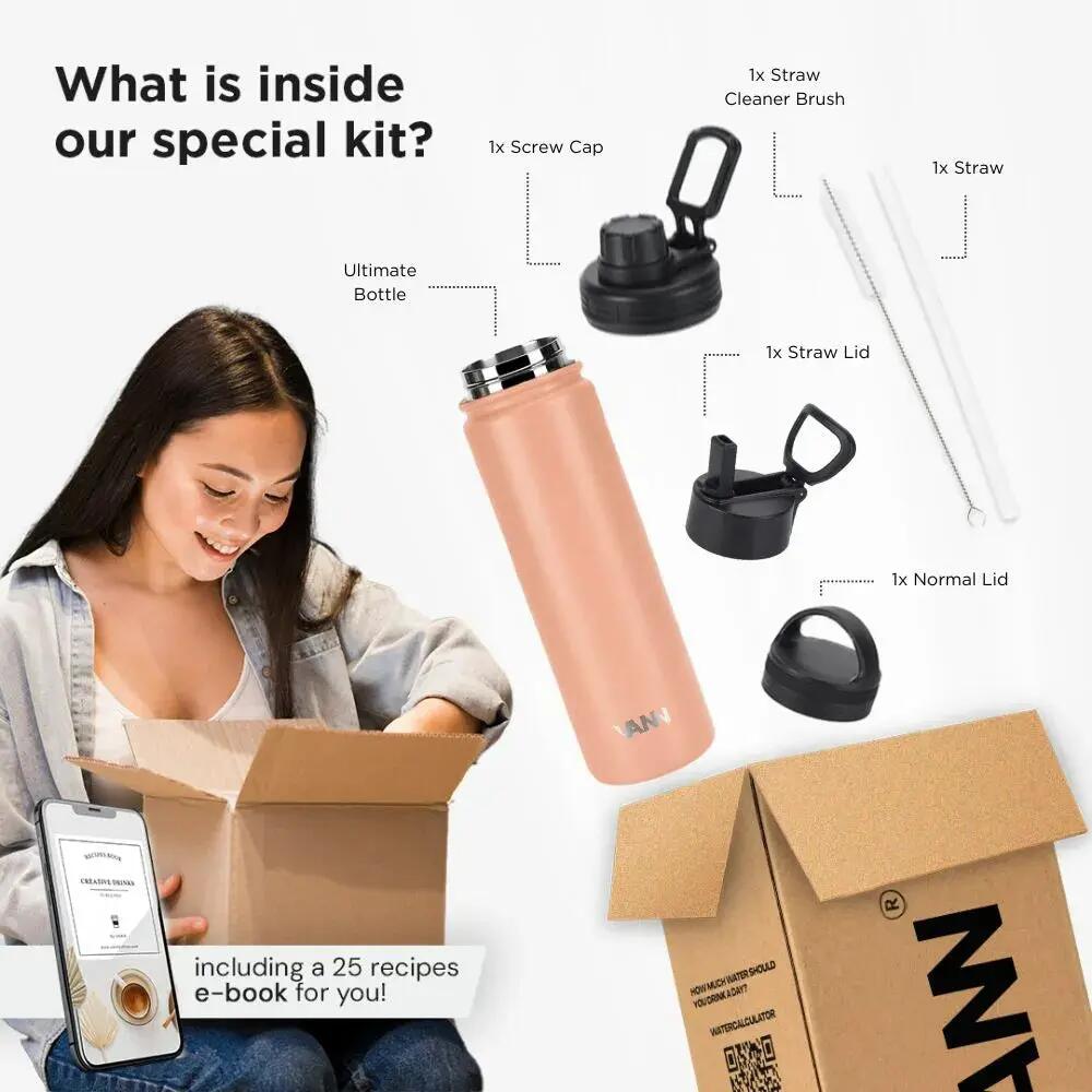 Gourde - Ultimate Bottle 650 ML - inox triple paroi avec paille - Corail 11/12