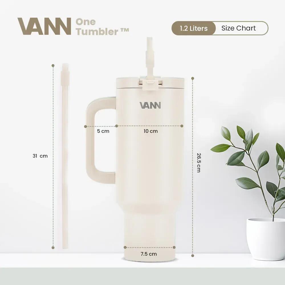 Drinkfles - One Tumbler 1,2 L - RVS met rietje, lekvrij - Off-white 3/12
