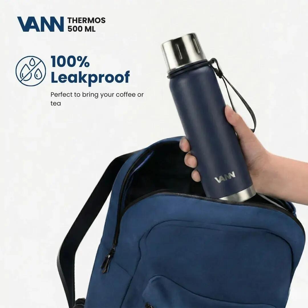 Bouteille isotherme - Thermos 500 ML - 100% inox, bouchon-tasse - Bleu foncé 3/12