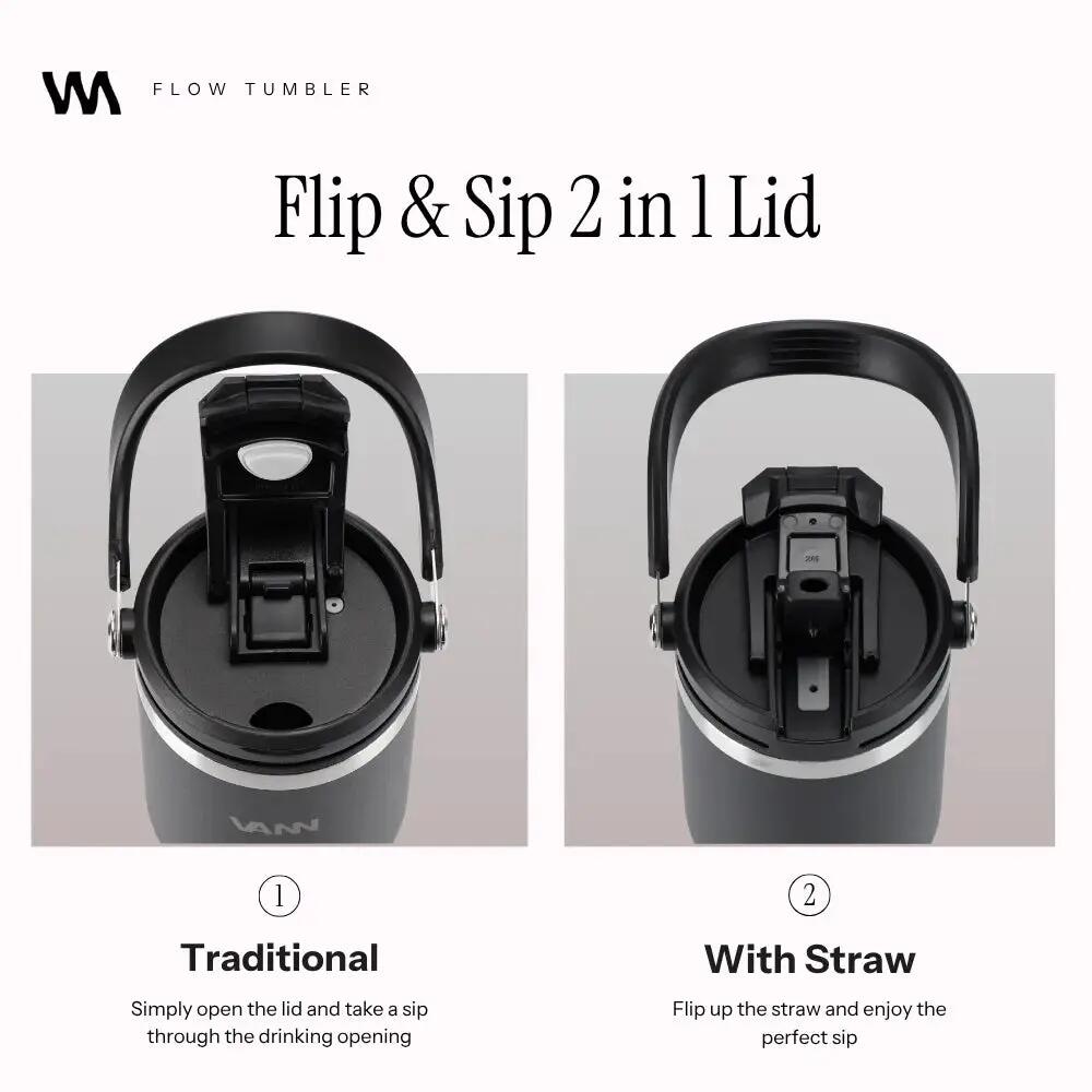Drinkfles - Flow Tumbler 750 ML - RVS met ingebouwd rietje - Zwart 7/11