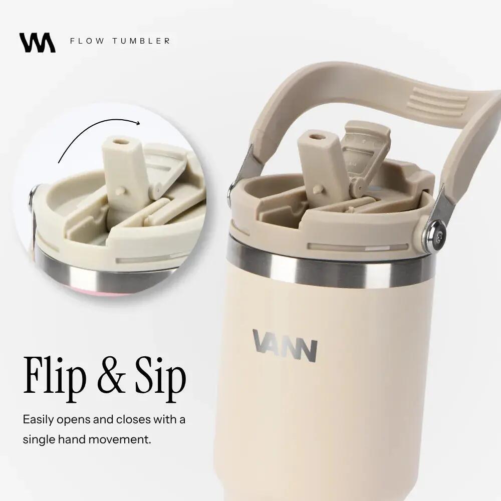 Drinkfles - Flow Tumbler 750 ML - RVS met ingebouwd rietje - Soft Sand 2/11