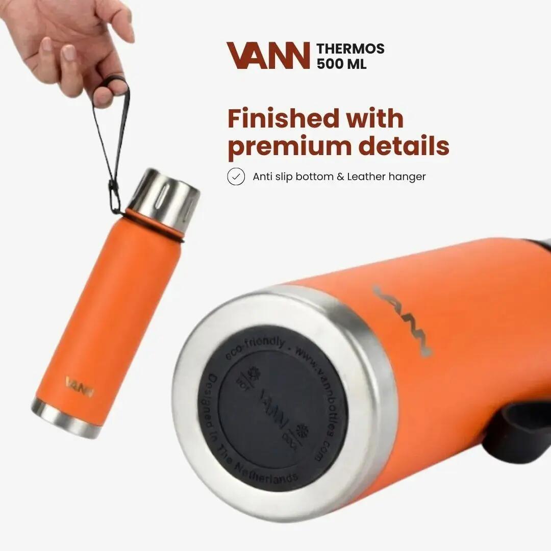 Thermosfles - Thermos 500 ML - 100% RVS met 2-in-1 dop - Oranje 8/11
