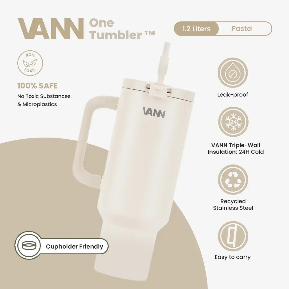 Drinkfles - One Tumbler 1,2 L - RVS met rietje, lekvrij - Off-white 2/12