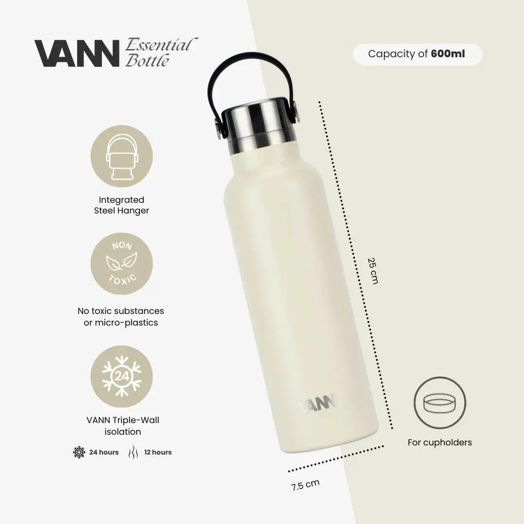 Drinkfles - Essential Bottle 600 ML - 100% RVS, plasticvrij - Off-white 2/10
