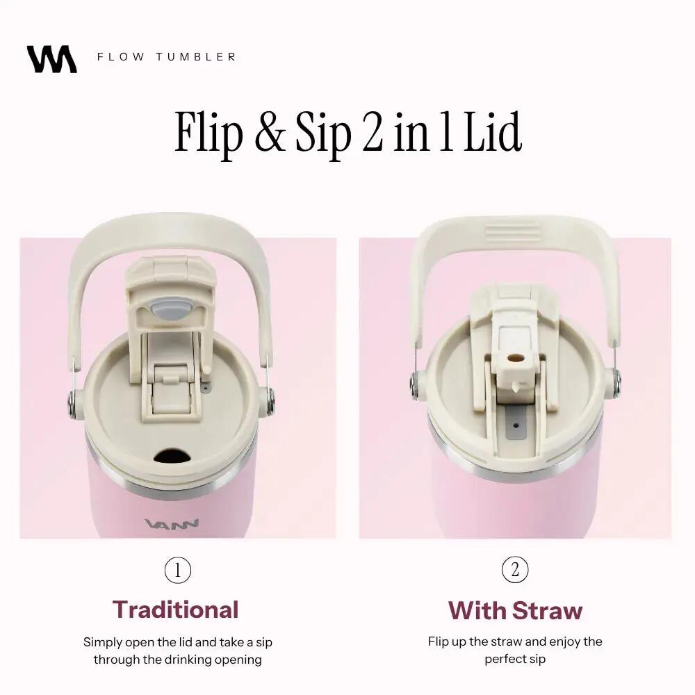 Drinkfles - Flow Tumbler 750 ML - RVS met ingebouwd rietje - Roze 7/11
