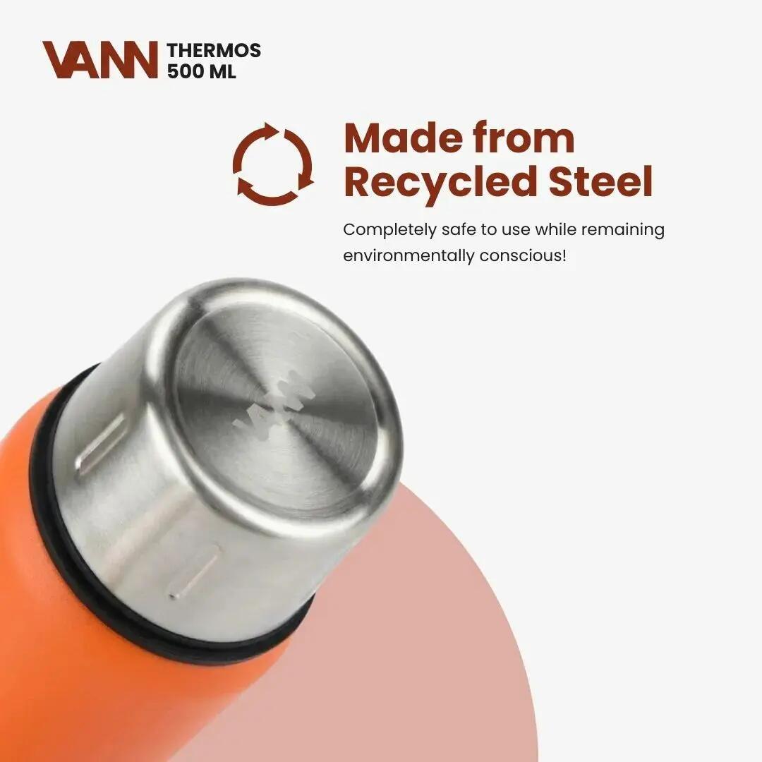 Thermosfles - Thermos 500 ML - 100% RVS met 2-in-1 dop - Oranje 7/11