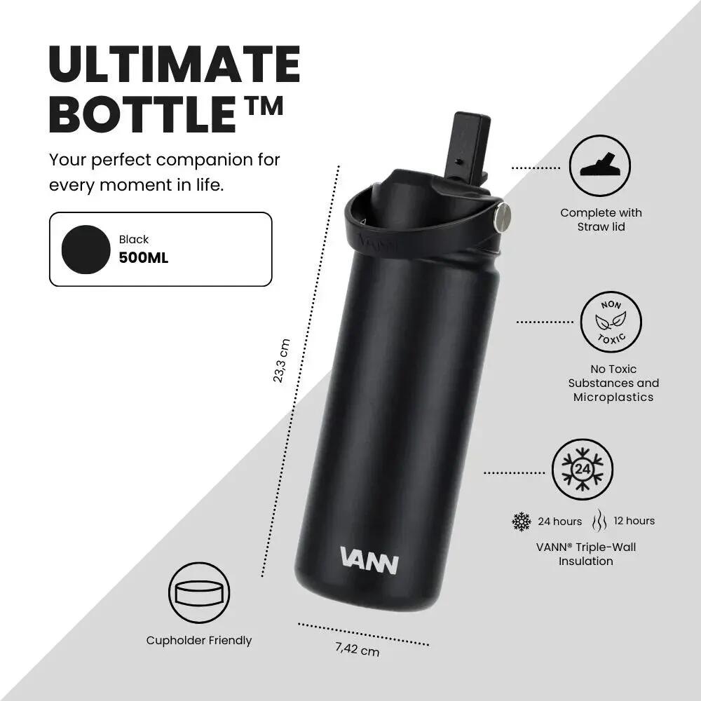Gourde - Ultimate Bottle 500 ML - inox triple paroi avec paille - Noir 8/12