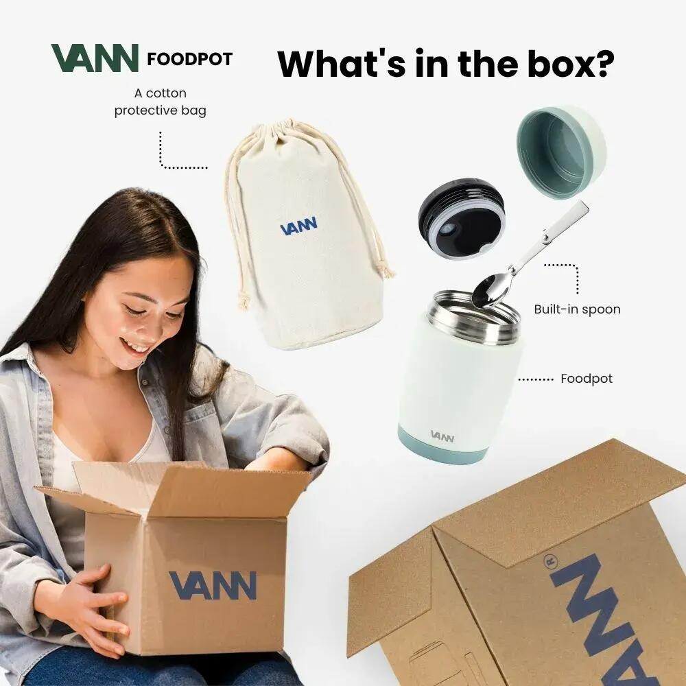 Lunchbox - Lunchpot 450 ML - RVS thermos met lepel, lekvrij - Arctic Sage 8/12
