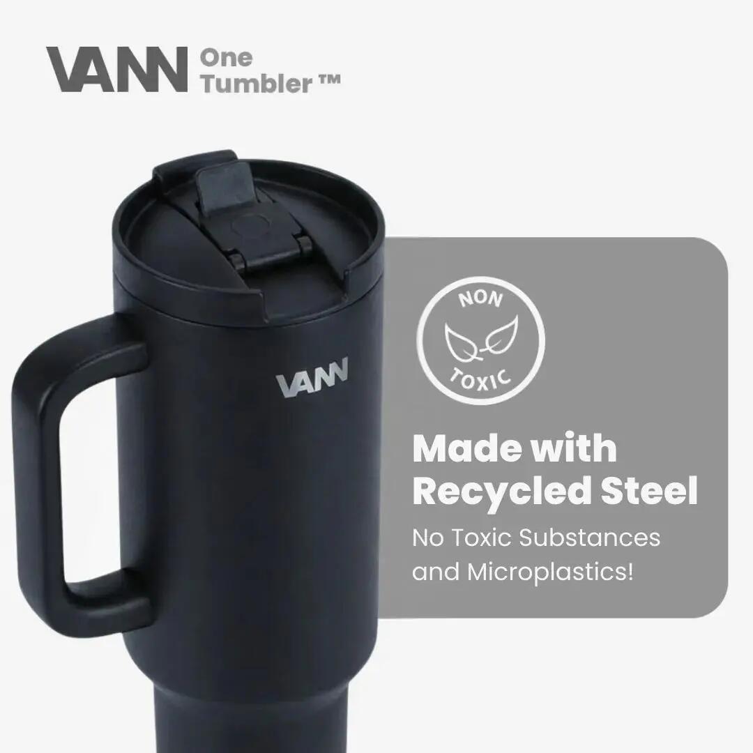 Gourde - One Tumbler 1,2 L - inox avec paille, etanche - Noir 7/11