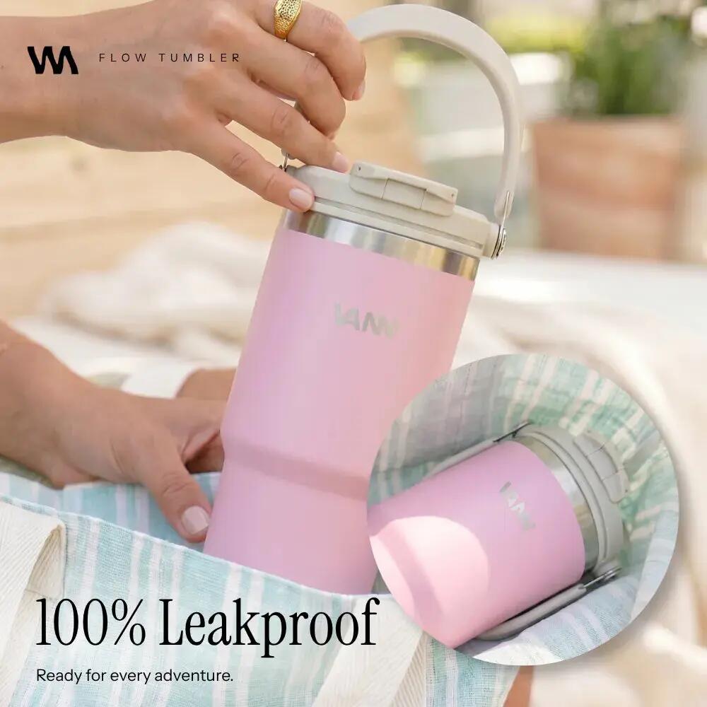 Drinkfles - Flow Tumbler 750 ML - RVS met ingebouwd rietje - Roze 6/11