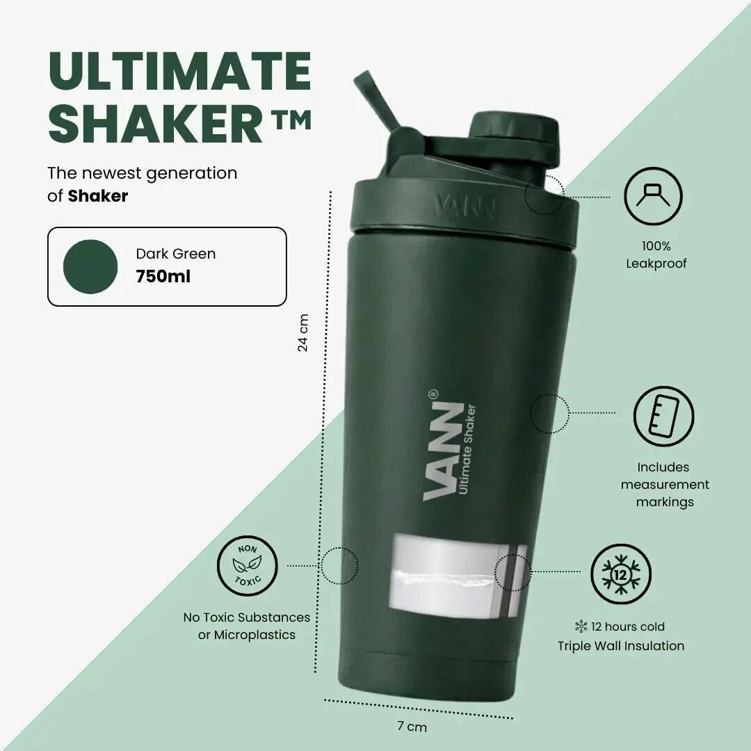 Shaker - Ultimate Shaker 750 ML - 3-wandig RVS proteineshaker - Donkergroen 2/11
